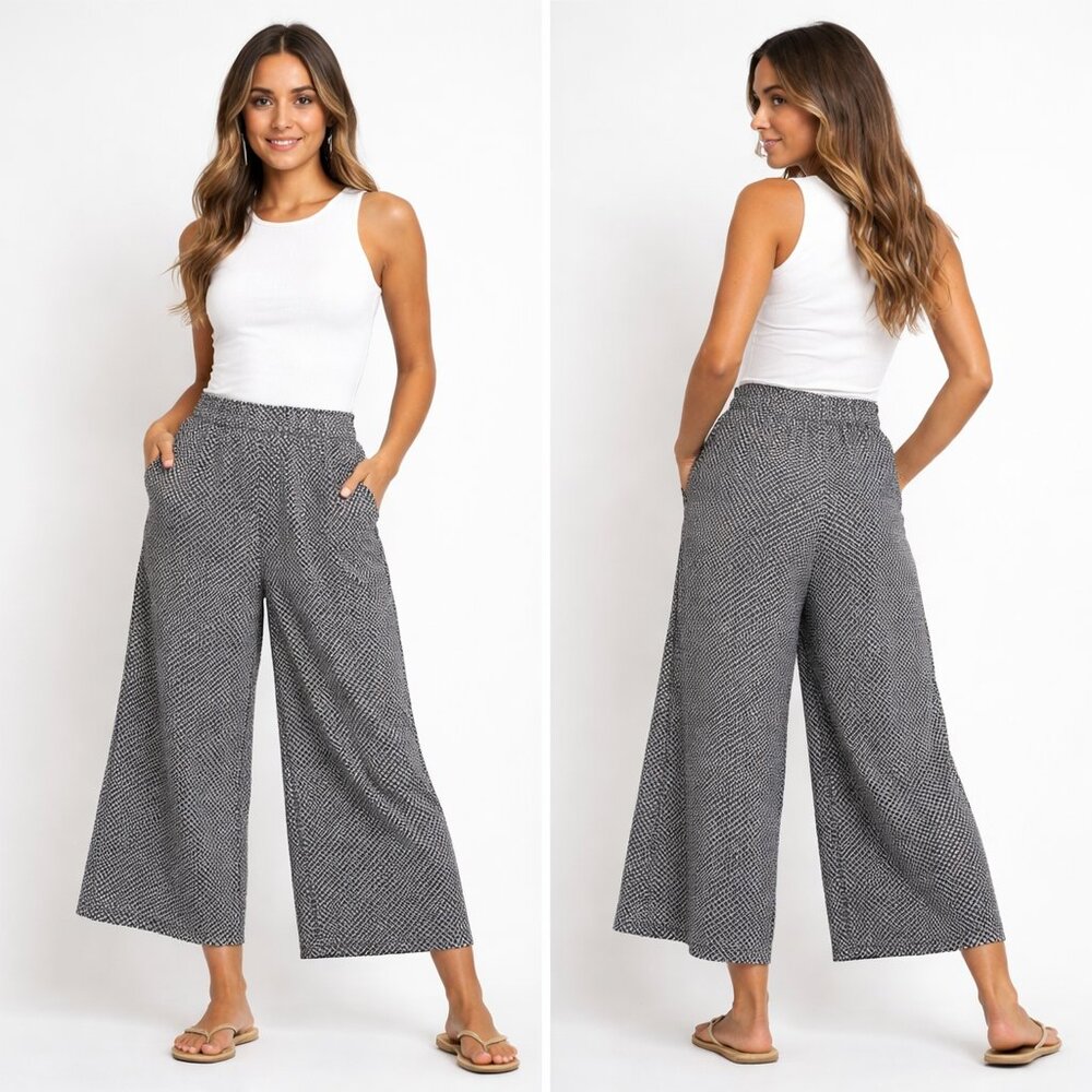 Anthropologie Weston Black Grey Orange Wide Leg Pants Culottes High Waist Sz S